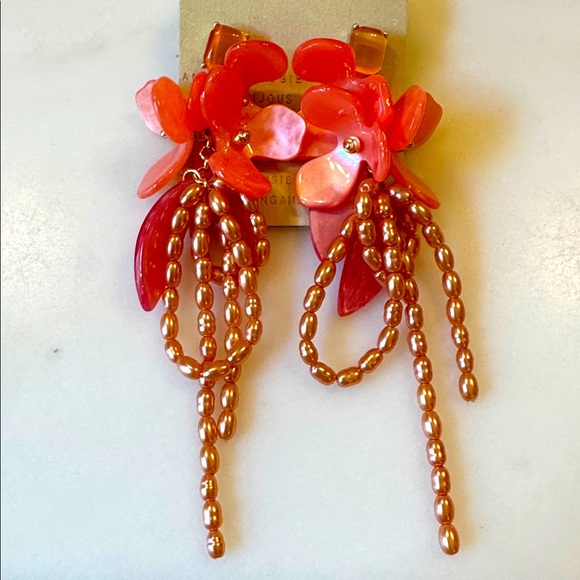 Anthropologie floral and pearl statement earrings, NWT - Picture 3 of 3